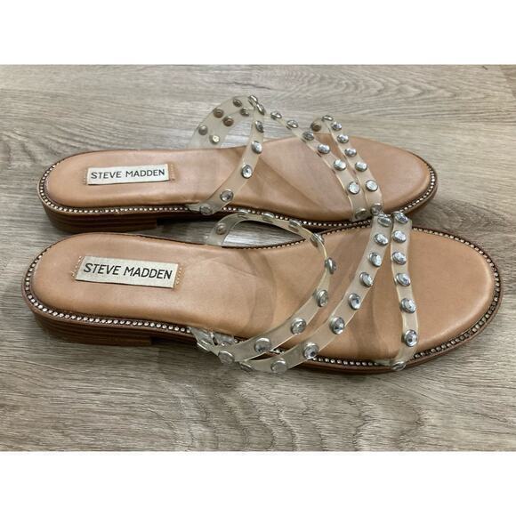 Steve Madden Women's Clear Studded Sandals Size‎ 8 Strappy Slip On Spring Summer - Picture 7 of 10
